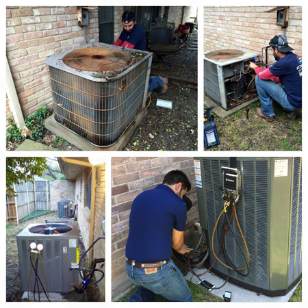 Air conditioner repair and new air conditioning unit.